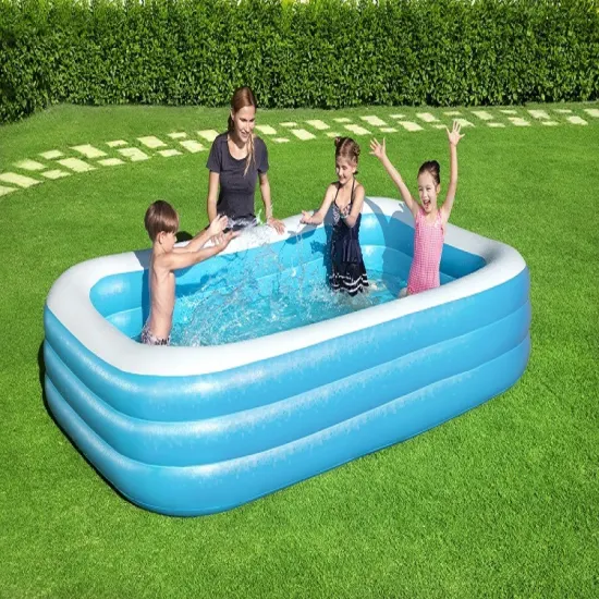 青と白の PVC 長方形インフレータブル プール、子供用プール、大型屋外ファミリー スイミング プール、バイヤー